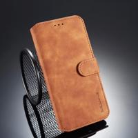 AGK MING retro olie kant horizontale flip case voor iPhone XS Max met houder & kaartsleuven & portemonnee (bruin)