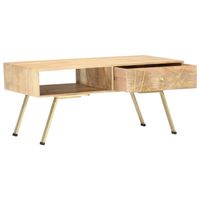 The Living Store Retro Salontafel - Massief Mangohout/Staal - 95 x 50 x 42 cm - Lichthout/Messing - thumbnail