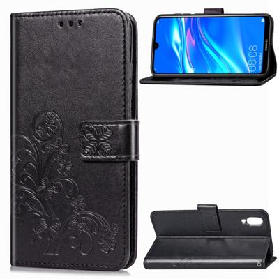 Lucky Clover bloemen patroon leergeval aangedrongen Huawei genieten van 9 met houder & kaartsleuven & portemonnee & Hand Strap (zwart)