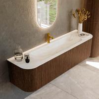 Badmeubel Mondiaz Kurve-Dlux | 170 cm | Meubelkleur Walnut | Wastafelkleur Ostra | Solid surface | Midden spoelbak | 1 kraangat