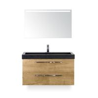 Seville Badmeubelset 100 cm - Natuur Eiken - Wastafel Lucca 1 kraangat - met Sence Spiegel
