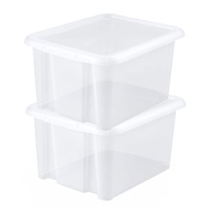 2x stuks kunststof opbergboxen/opbergdozen wit transparant L44 x B36 x H25 cm stapelbaar