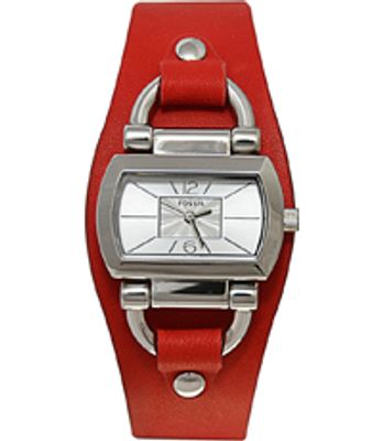 Horlogeband Fossil BQ1121 Onderliggend Leder Rood 11mm