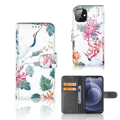 Apple iPhone 12 Mini | Telefoonhoesje | Met pasjeshouder | Bird Flowers