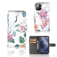 Apple iPhone 12 Mini | Telefoonhoesje | Met pasjeshouder | Bird Flowers