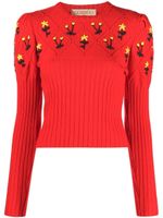 CORMIO pull Oma à fleurs brodées - Rouge