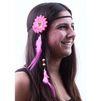 Verkleed hoofdband met roze bloem en veren - thumbnail