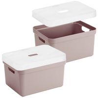 2x stuks opbergboxen/opbergmanden roze van 13 liter kunststof met transparante deksel - Opbergbox - thumbnail