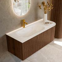 Badmeubel Mondiaz Kurve-Dlux | 115 cm | Meubelkleur Walnut | Wastafelkleur Ostra | Solid surface | Links spoelbak | 1 kraangat