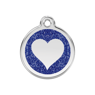Heart Navy glitter hondenpenning medium/gemiddeld dia. 3 cm - Reddingo