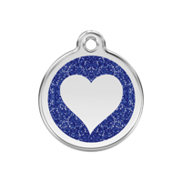 Heart Navy glitter hondenpenning medium/gemiddeld dia. 3 cm - Reddingo