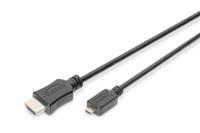 Digitus DB-330109-020-S HDMI-kabel HDMI Adapterkabel HDMI-A-stekker, HDMI-micro-D-stekker 2 m Zwart Afgeschermd (dubbel), Afscherming gevlochten, Afscherming - thumbnail