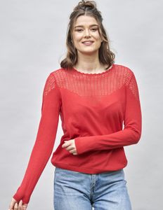 Pullover met Mesh-inzet Katoen - Linnen Kokon Zwo, Kleur Rood, Maat Extra Large