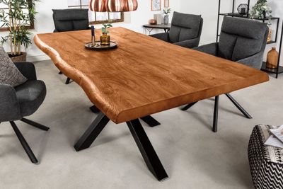 Massief houten eettafel MAMMUT NATURE 180cm acacia honing afwerking boomrand 6cm tafelblad - 41607