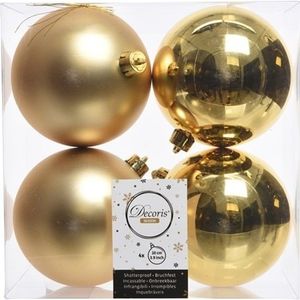 4x Kunststof kerstballen glanzend/mat goud 10 cm kerstboom versiering/decoratie   -