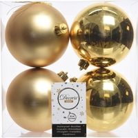4x Kunststof kerstballen glanzend/mat goud 10 cm kerstboom versiering/decoratie   - - thumbnail
