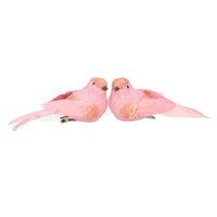 2x stuks kunststof decoratie vogels op clip roze 12 cm - thumbnail