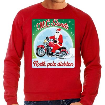 Foute Kersttrui - sweater - MC Santa North Pole division - motorrijders - bikers - rood - voor heren Foute Kersttrui - sweater - MC Santa North Pole division - motorrijders - bikers - rood - voor heren