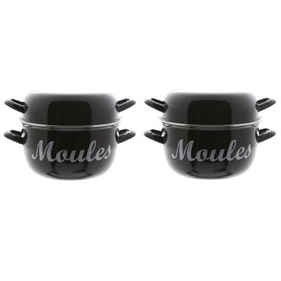 Cosy and Trendy Mosselpan - 3x stuks - emaille - 24 cm - Moules - mosselpot - mosselen koken