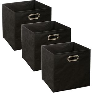 Set van 3x stuks opbergmand/kastmand 29 liter zwart linnen 31 x 31 x 31 cm