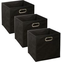 Set van 3x stuks opbergmand/kastmand 29 liter zwart linnen 31 x 31 x 31 cm - thumbnail