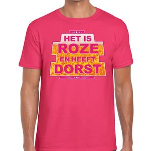 Roze Het is roze en heeft dorst t-shirt heren