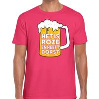 Roze Het is roze en heeft dorst t-shirt heren