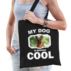 Duitse herdershonden tasje zwart volwassenen en kinderen - my dog serious is cool kado boodschappent