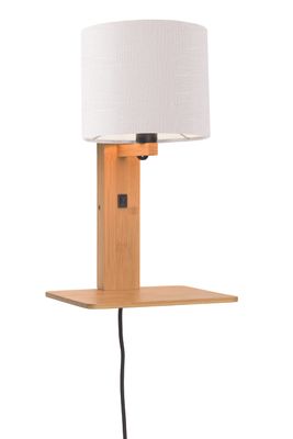 GOOD&MOJO Wandlamp 'Andes' Bamboe en Eco linnen, Met plank, kleur Wit/Naturel