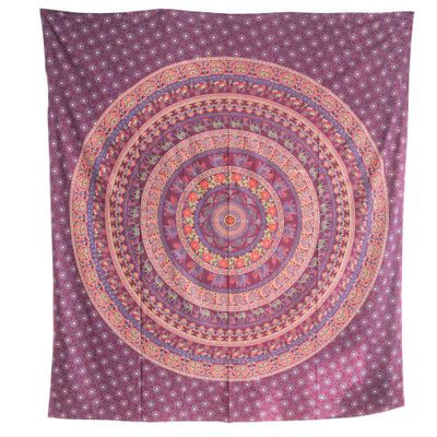 Authentiek Wandkleed Katoen Paars Dierenrijk Mandala (240 x 210 cm)