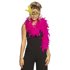 Carnaval gemaskerd bal verkleed accessoires - Venetiaans masker goud - Boa in roze - Dames