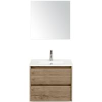 Dante Badmeubelset 60 cm - Natuur Eiken - Keramische Wastafel Wit Cover met Spiegel