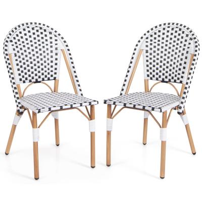 Set van 2 Franse Bistrostoelen Rotan Eetstoelen voor Buiten met Gegalvaniseerd Metalen Frame voor Tuin Keuken en Terras