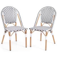 Set van 2 Franse Bistrostoelen Rotan Eetstoelen voor Buiten met Gegalvaniseerd Metalen Frame voor Tuin Keuken en Terras