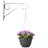 Hangpot + Muurhaak Cuneo - antraciet - D20 cm - kunststof - metaal - tuinaccessoires