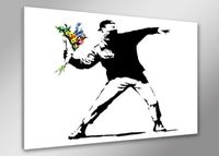 Schilderij - Banksy Boeket, Flower thrower, Zwart-Wit, 80X60cm, 1luik - thumbnail