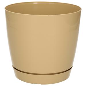 Plantenpot/bloempot met opvangschaal - kunststof - beige - D16 x H14 cm - binnen/buiten