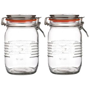 Voorraadpot/bewaarpot - 2x - 1L - glas - met beugelsluiting - D14 x H17 cm