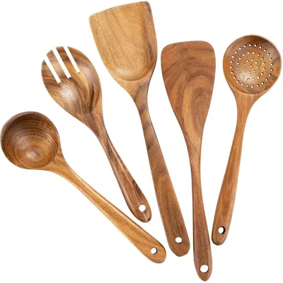EcoWood - Luxe Houten Keukengerei Set met Opbergemmer