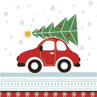 Daisy kerst thema servetten - 20x st - 33 x 33 cm - auto met kerstboom - papier