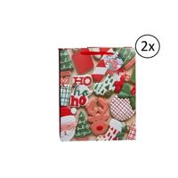 Kerst cadeau tasje - 2x - 32 cm - ho-ho-ho en kerstman - inpakken - kerstcadeaus