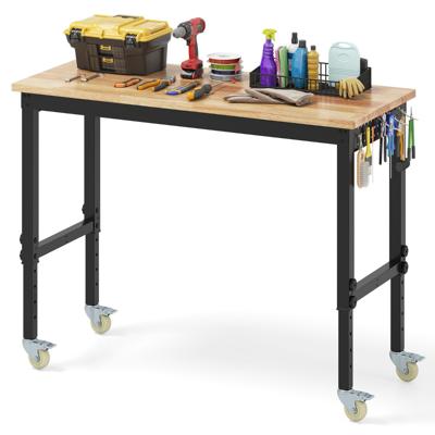 Verstelbare Werkbank met Wielen & 1100 kg Draagvermogen & 2 Perforatieplaten Computerbureau Werktafel