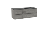 Storke Edge zwevend badmeubel 140 x 52 cm beton donkergrijs met Scuro asymmetrisch rechtse wastafel in kwarts mat zwart - thumbnail