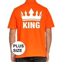 Grote maten koningsdag poloshirt King oranje voor heren - thumbnail