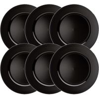 Set van 6x stuks diner onderborden zwart rond kunststof 33 cm