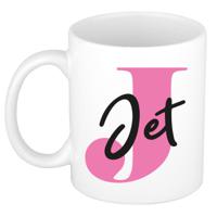 Naam mok Jet - roze - wit - keramiek - 300 ml - verjaardag/cadeau beker