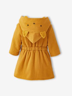 Biologisch katoenen gaas* baby badjas, aanpasbaar okergeel