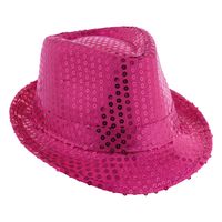 Funny Fashion Carnaval verkleed Trilby hoedje met glitter pailletten - roze - heren/dames   - - thumbnail