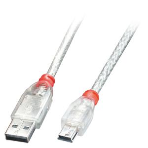 LINDY USB-kabel USB-A stekker, USB-mini-B stekker 3.00 m Transparant 41784