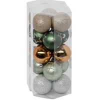 Kerstballen - 30x stuks - champagne/groen/oker - 5 cm - kunststof